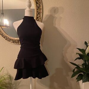 Boohoo Black Ruffle Mini Dress